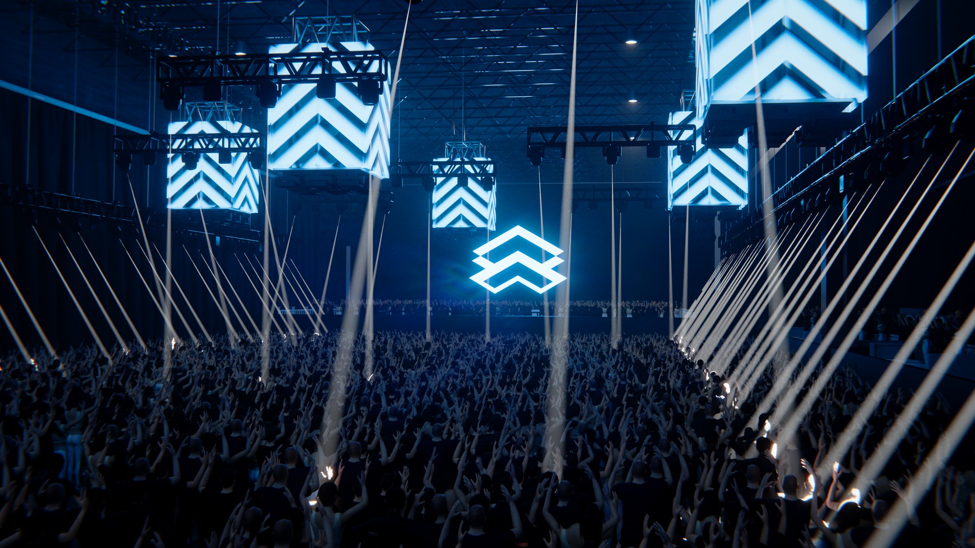 Chris Stussy Storehouse - main stage with chevron light cubes over the crowd