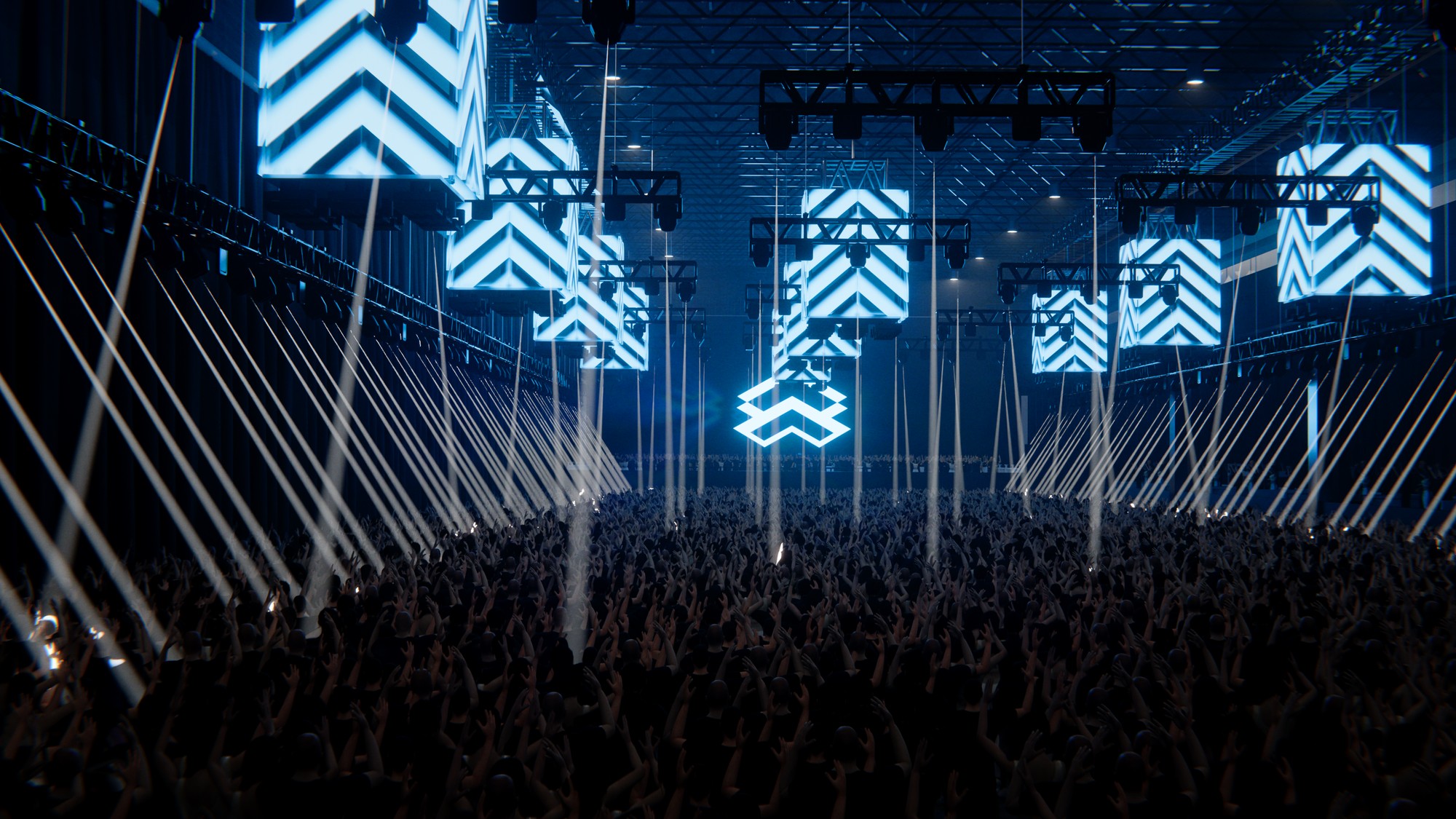 Chris Stussy Storehouse - crossing beam array above the crowd