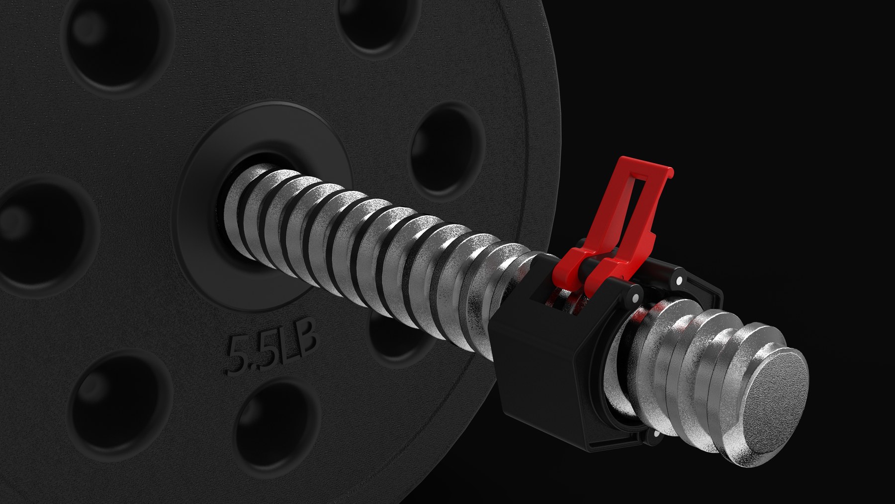 Barbell collar threaded onto the bar of a weight plate