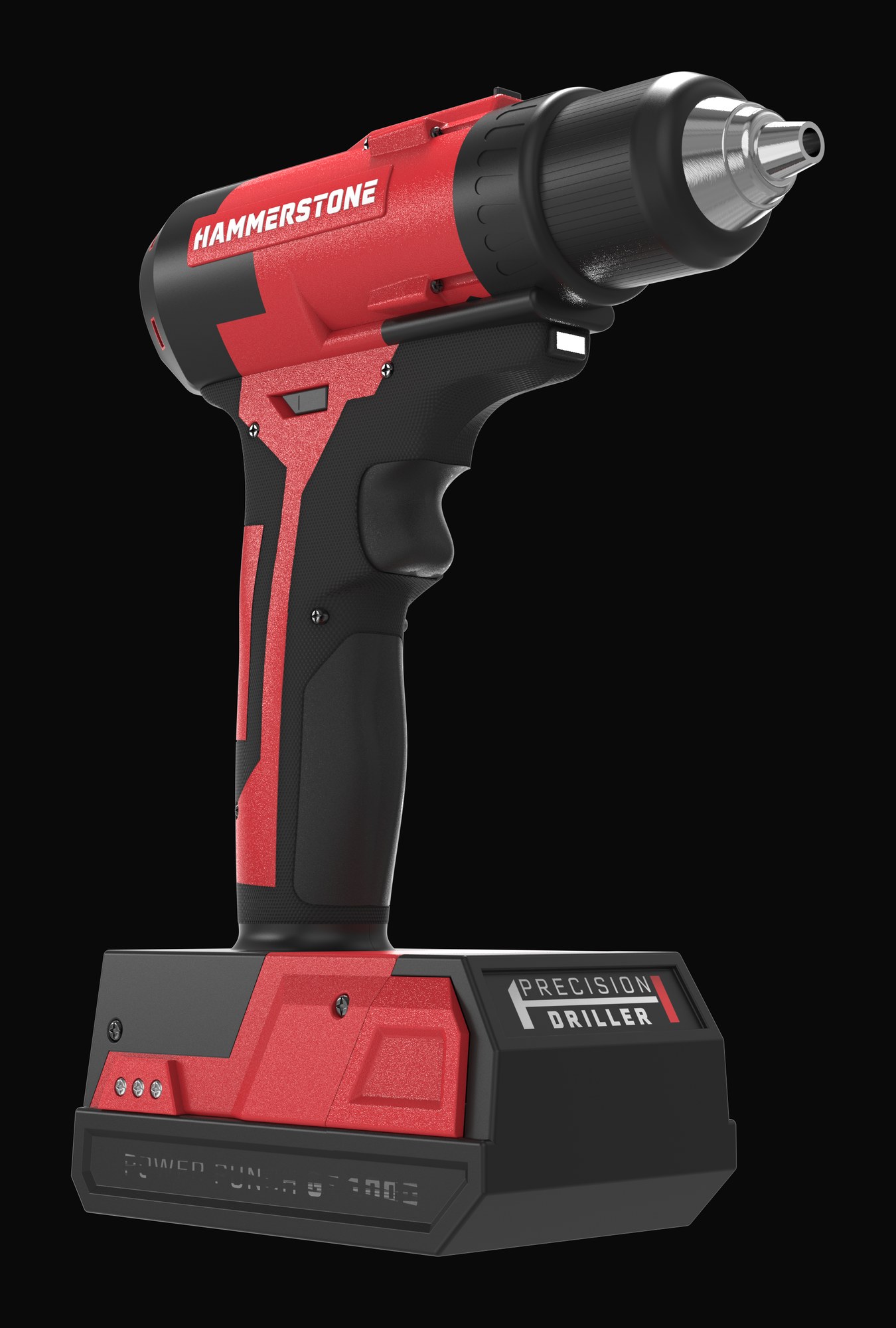 Powerdrill side view with keyless chuck and Precision Driller battery