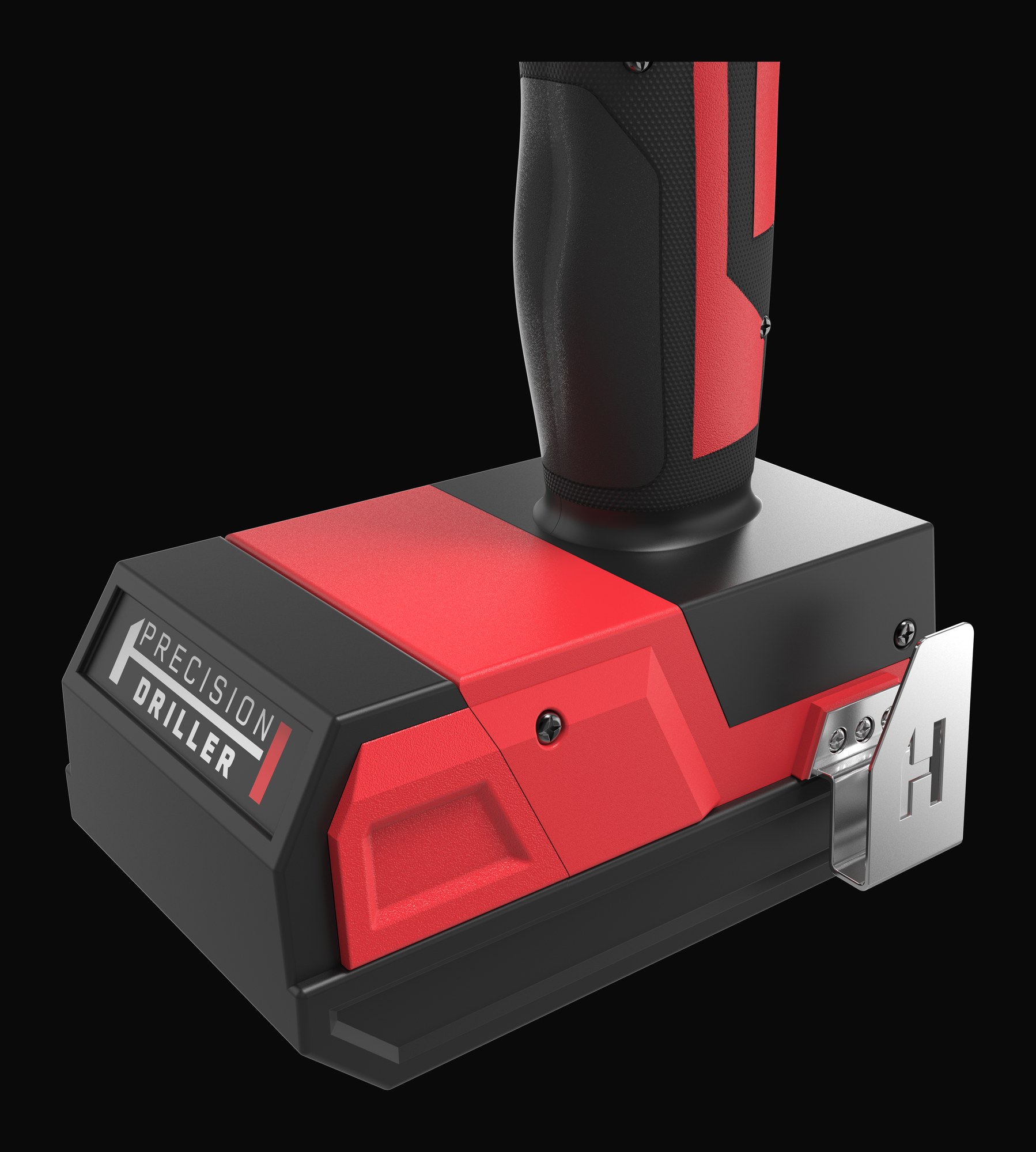 Close-up of the Precision Driller battery base and belt clip