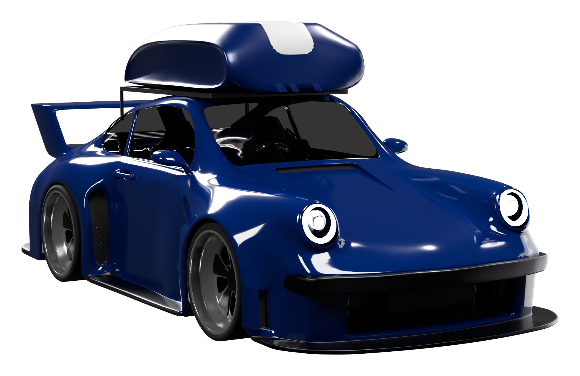 Roof Storage — blue Porsche with roof box